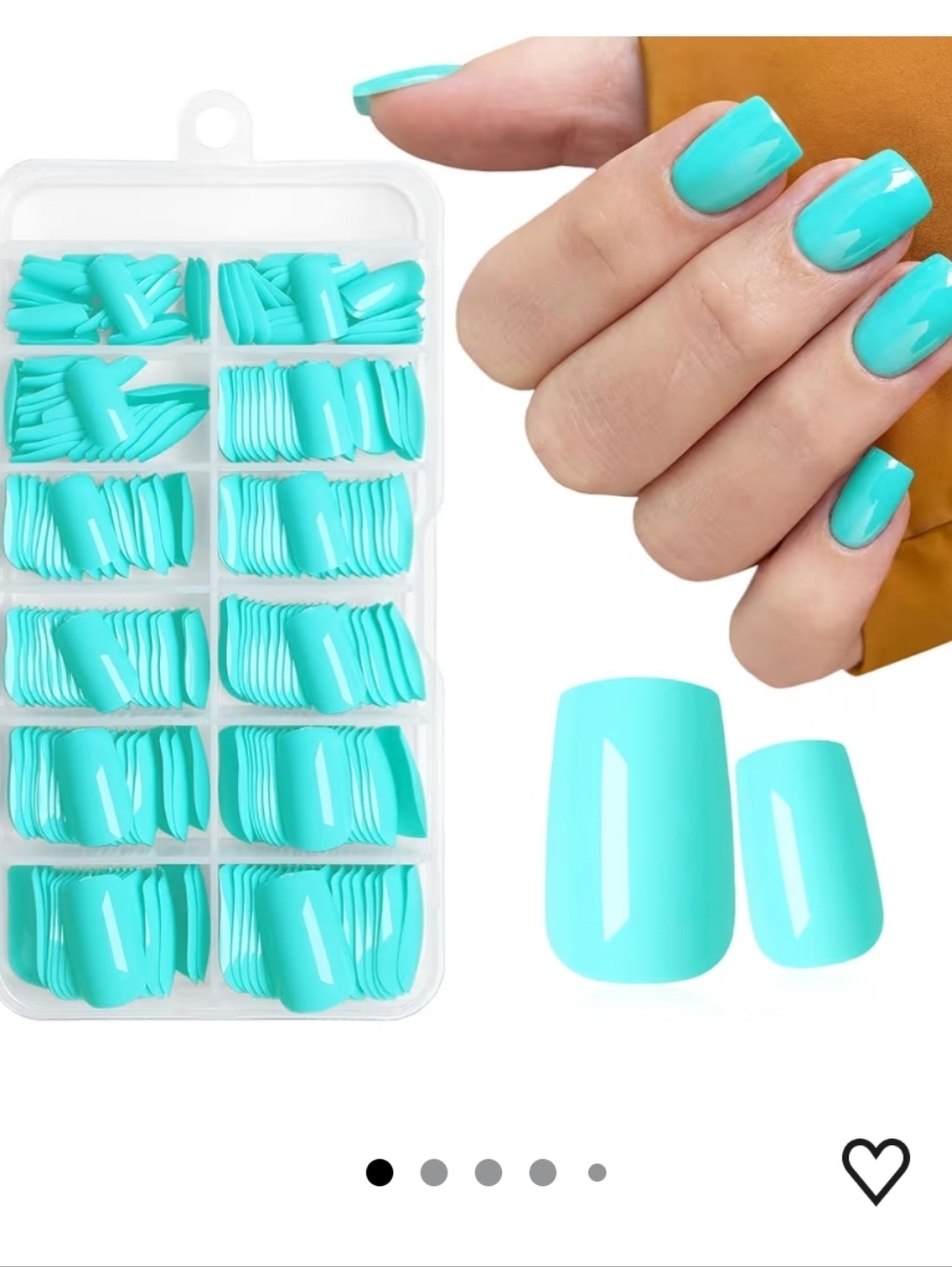 Turquoise Blue Press-On Nails Set - Glossy Square Tips